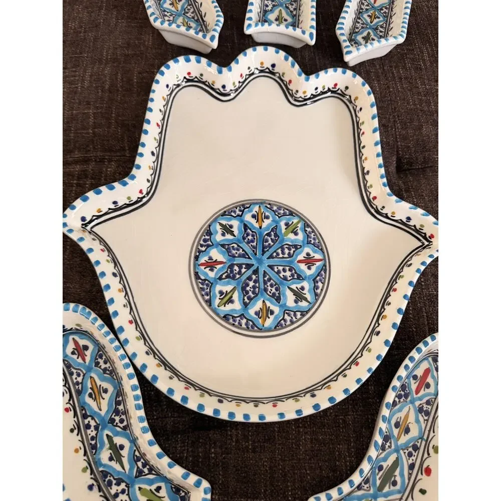 World Market 7 Piece Hand of Fatima, Ceramic Tray Platter Serving Set India